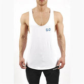 White men’s bodybuilding tank top with small blue logo, XXL product variant for performance